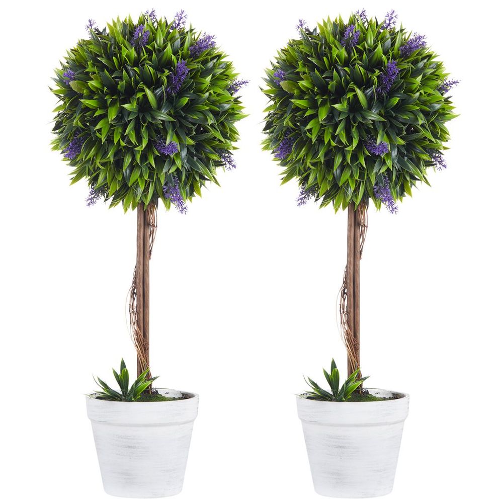 Set of 2 Potted Artificial Plants Ball Tree with Lavender Flowers, 60cm