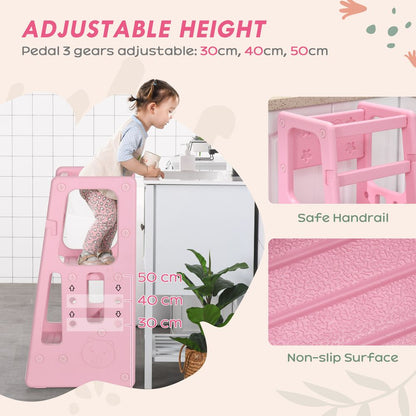 Kids Step Stool, Adjustable Standing Platform, Toddler Kitchen Stool - Pink