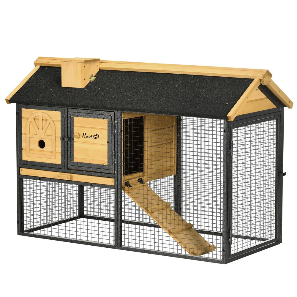 PawHut Rabbit Hutch Outdoor Bunny Cage w/ Run, Removable Tray 120 x 55.5 x 80cm