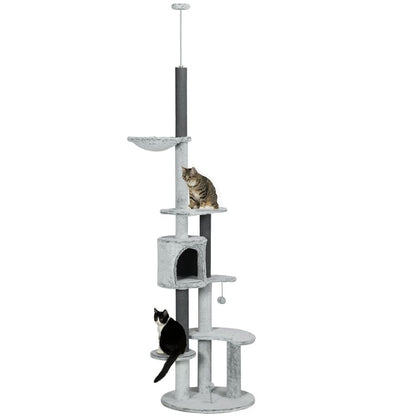 PawHut 255cm Floor to Ceiling Cat Tree with Scratching Posts, Hammock, House