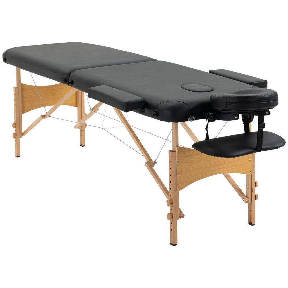 Portable Massage Bed Folding Spa Beauty Massage Table with 2 Sections Black