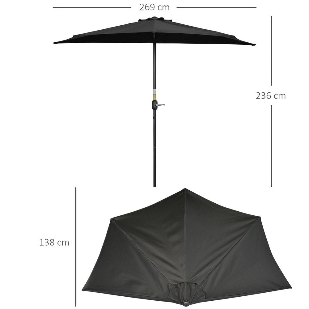 Outsunny 3 (m) Metal Frame Garden Furniture Parasol Half Round Umbrella Black