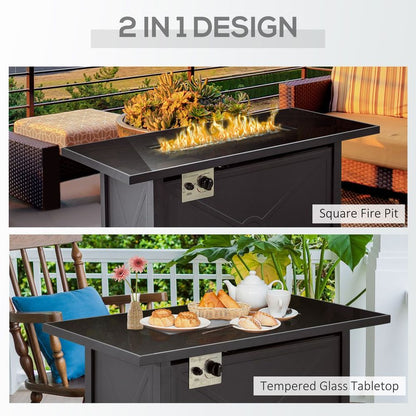 Outdoor Propane Gas Fire Pit Table w/ Rain Cover, 50000 BTU, Black