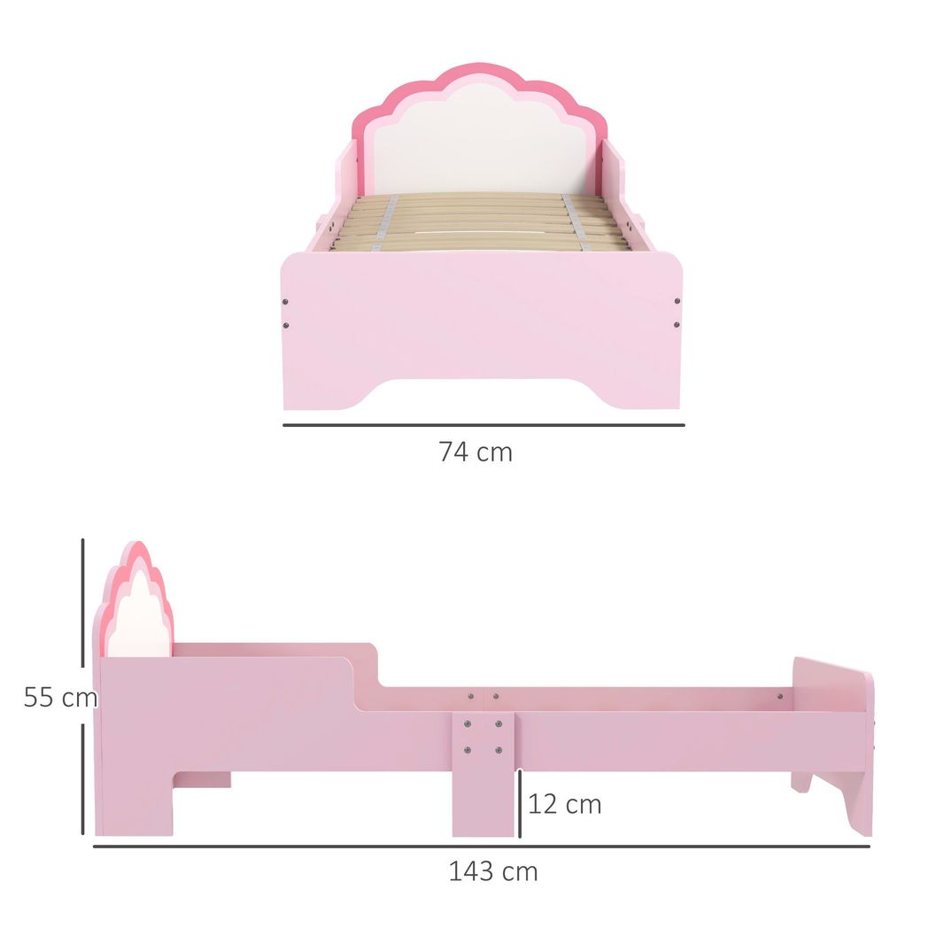 Toddler Bed Frame, Cloud-Designed Princess Bed, 143 x 74 x 55cm - Pink