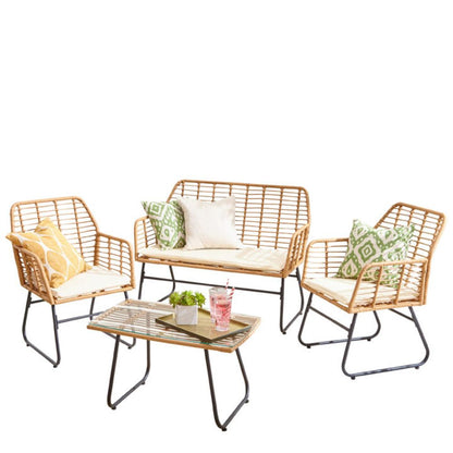 Neo 4 Piece Wicker Bamboo Style Garden Sofa, Table & Chairs Set