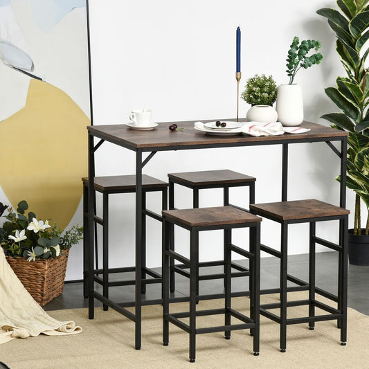 MDF Industrial 5-Piece Dining Set Dining Table with 4 Stools Black/Brown