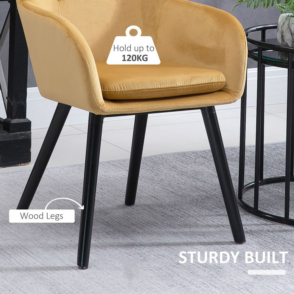 2 Pieces Modern Upholstered Fabric Bucket Seat Dining Room Armchairs - Yellow