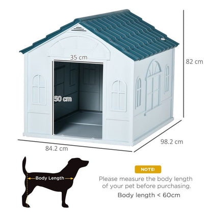 PawHut Weather-Resistant Dog House, Puppy Shelter for Large Dogs - Blue