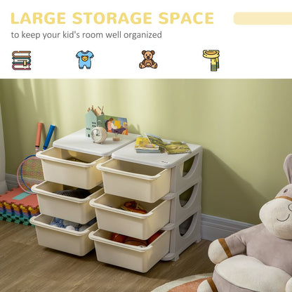 Kids Storage Unit Toy Box Vertical Dresser with Six Drawers - Cream HOMCOM