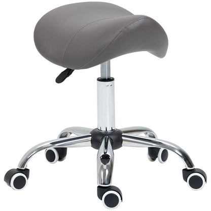 PU Leather Saddle Stool w/ Moulded Padded Seat Adjustable Height Grey