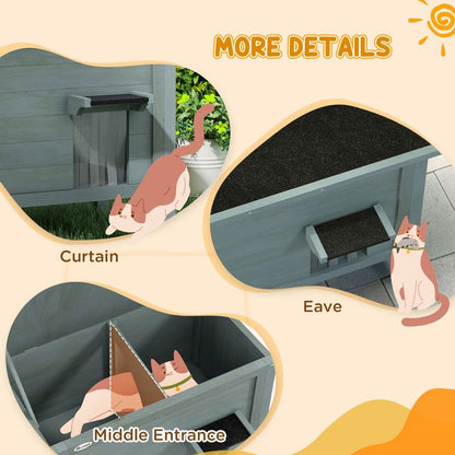 PawHut Outdoor Feral Cat House Insulated w/ Openable Roof - Charcoal Grey