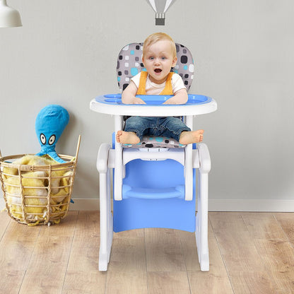 3-in-1 Convertible Baby High Chair Booster Seat w/ Removable Tray Blue