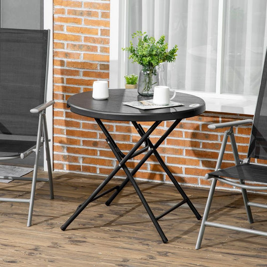 Foldable Garden Table for 4, Round Outdoor Dining Table with Steel Frame