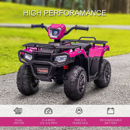 HOMCOM 12V Electric Quad Bike for Kids w/ LED Headlights, Music - Pink