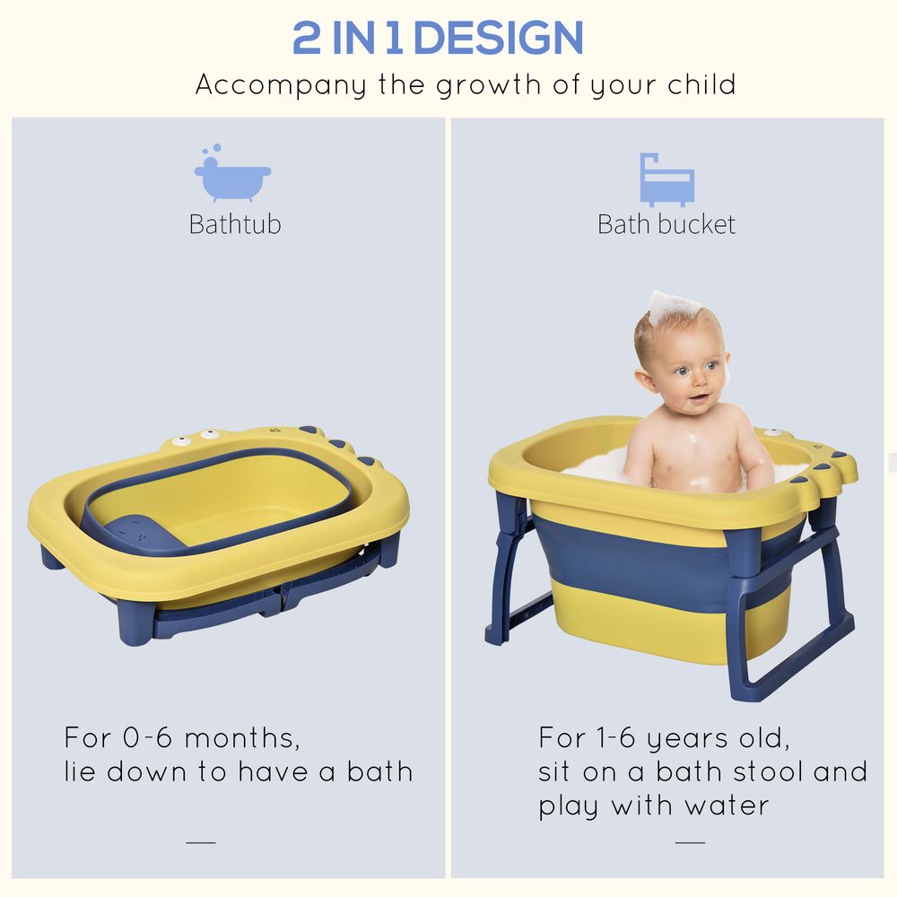 Foldable Baby Bathtub for Newborns Infants Toddlers w/ Stool - Yellow