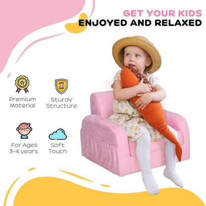 2 In 1 Kids Armchair Sofa Bed Fold Out Padded Wood Frame Bedroom Pink