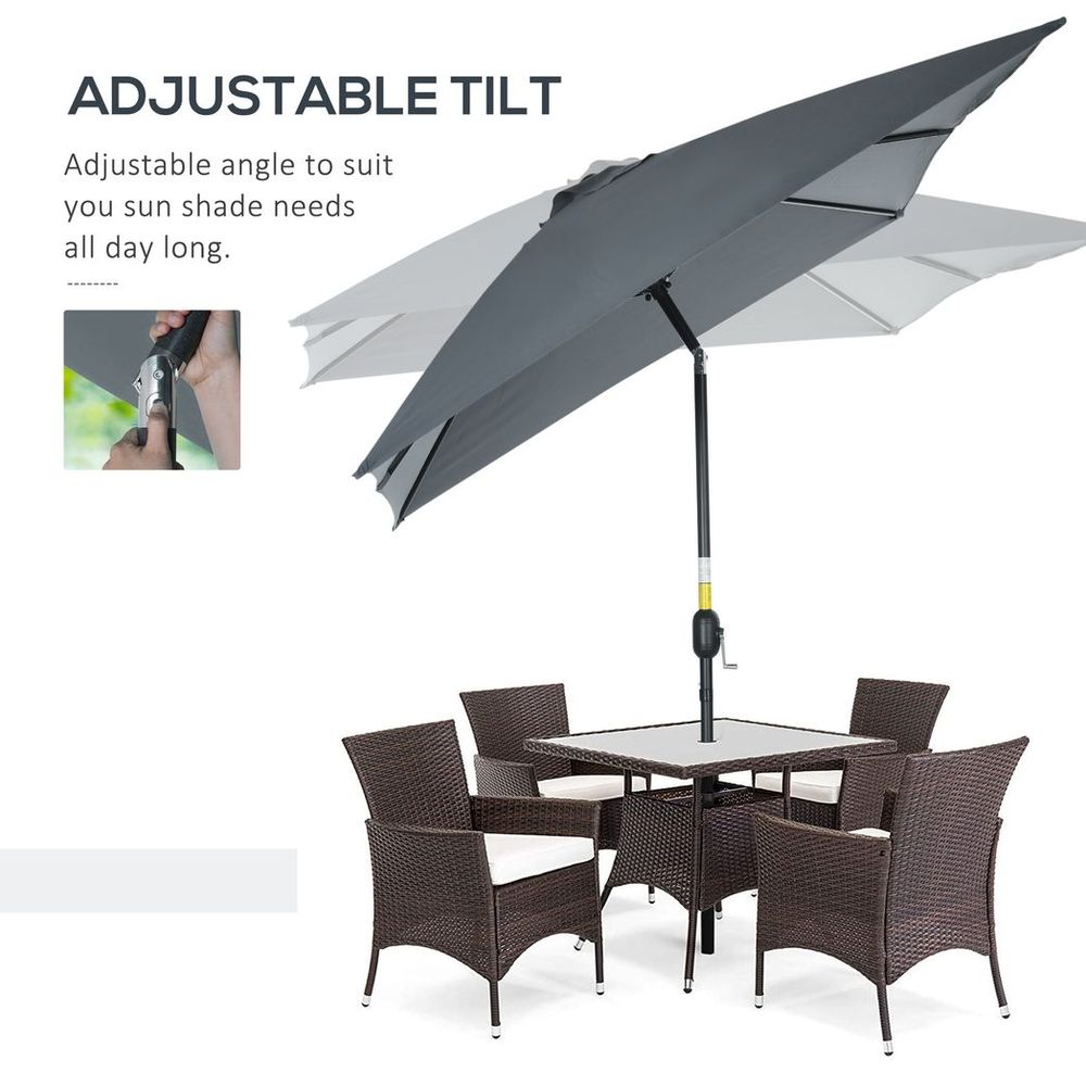 3x2m Patio Parasol Canopy Tilt Crank 6 Ribs Sun Shade Garden Dark Grey