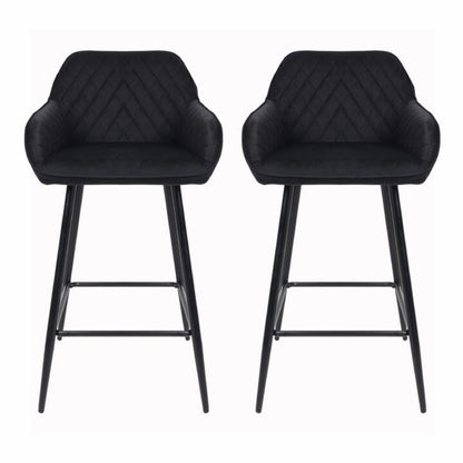 Set of Two Cadiz Black Crushed Velvet Bar Stools with Black Metal Leg