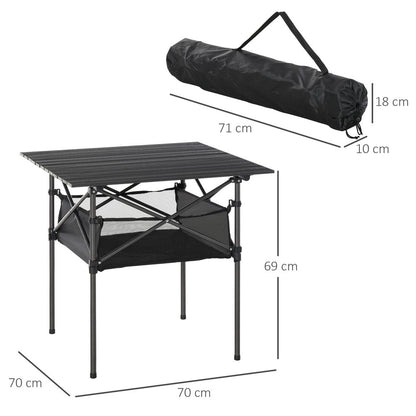 Aluminum Camping Table Roll-Top Folding Table Picnic Table w/ Mesh  Bag, Black