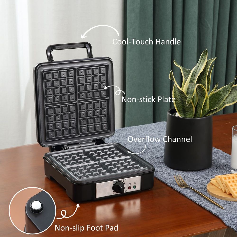 4 Slice Waffle Maker w/ Deep Cooking Plate Adjustable Temperature1200W