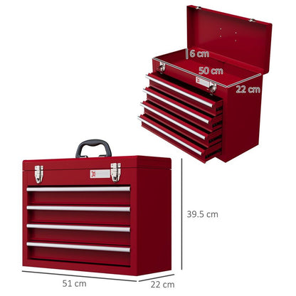 DURHAND Lockable 4 Drawer Tool Chest with Ball Bearing Slide Drawers Red