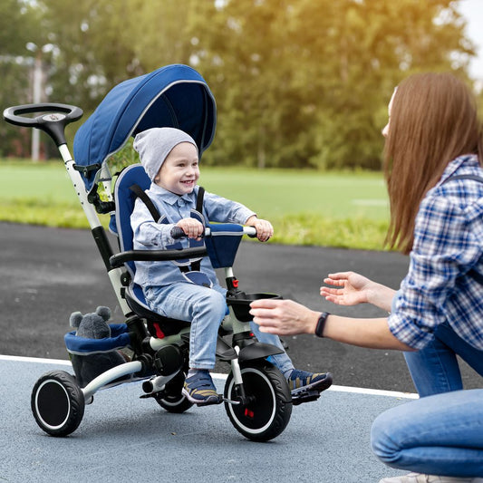 Multifunctional Baby Trike with Rotatable Seat, Push Handle - Blue