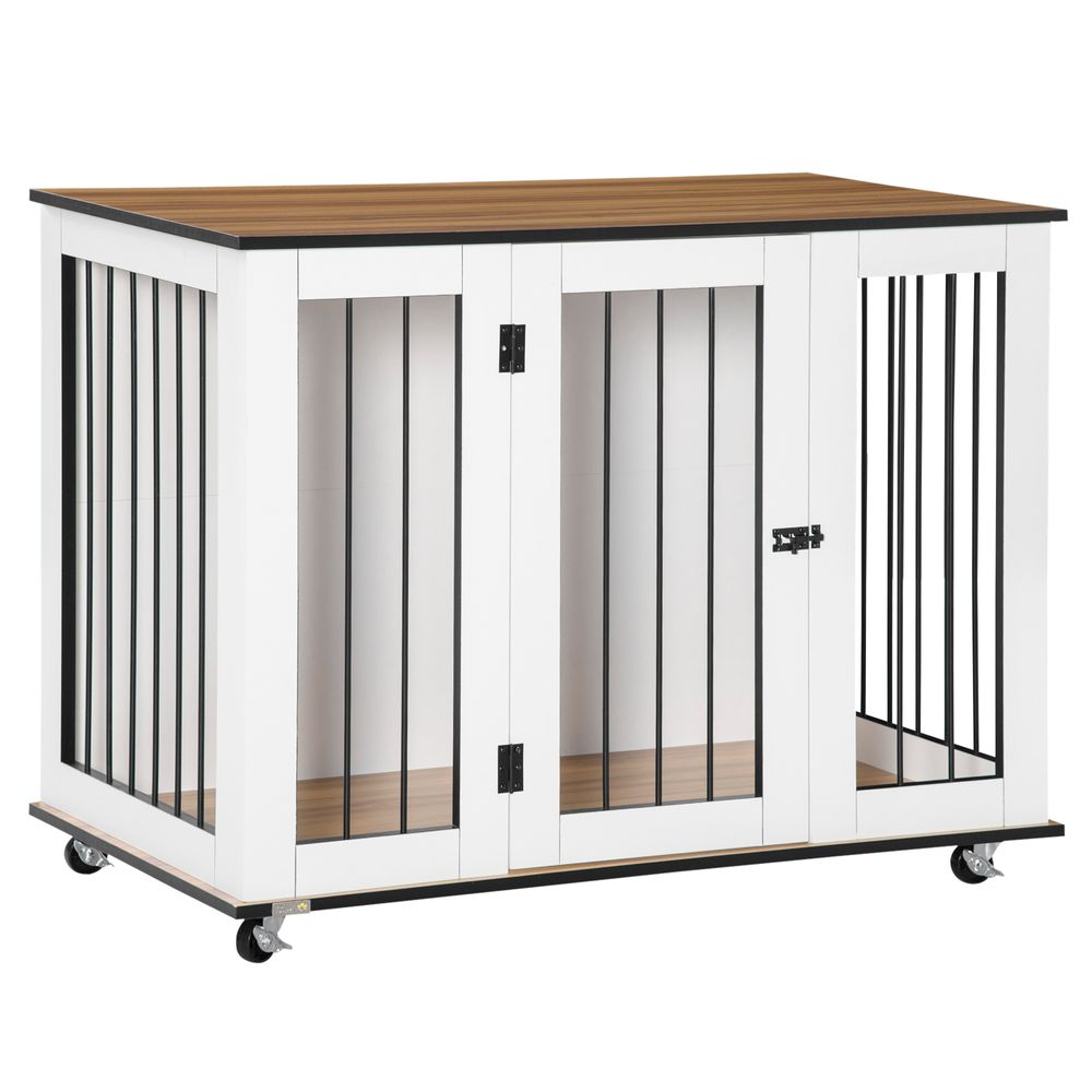 Dog Crate Furniture End Table w/ Lockable Door, for Large Dogs - White Pawhut