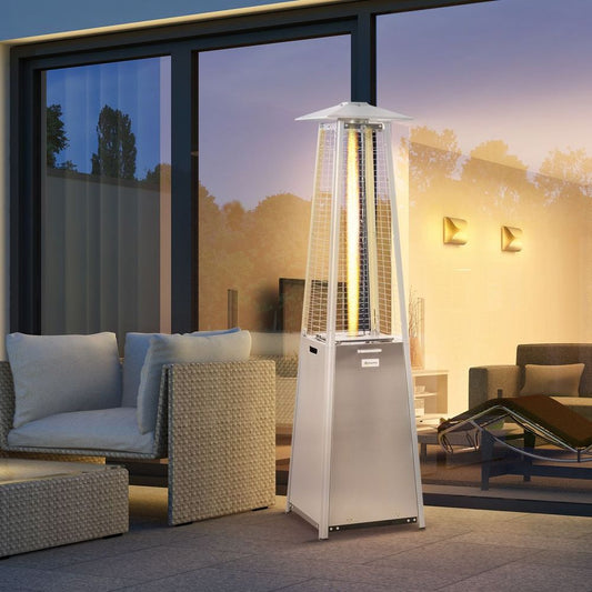 11.2KW Patio Gas Heater Pyramid Heater w/ Regulator Hose Cover, Silver