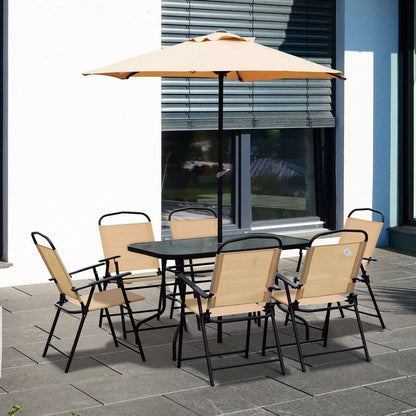 8 Pcs Dining Set W/Umbrella, Textilene-Beige