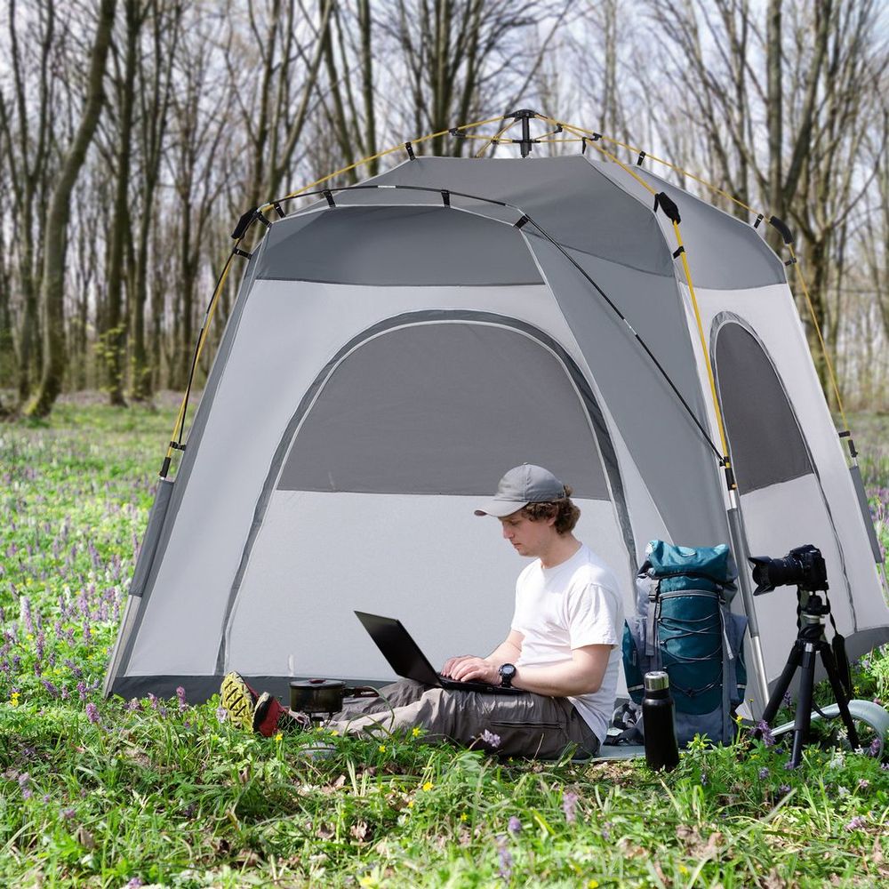 Outsunny Four Man Pop Up Tent Automatic Camping Backpacking Dome Shelter, Green