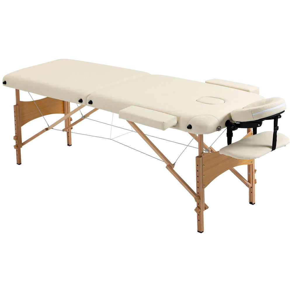 Portable Massage Bed Folding Spa Beauty Massage Table with 2 Sections Cream