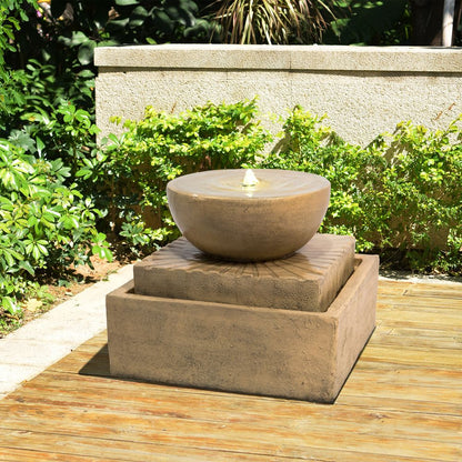 Garden Water Fountain Feature, Outdoor Tier Zen Waterfall & Lights