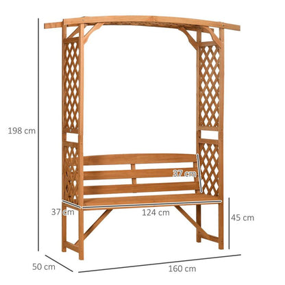 Patio Garden Bench, Arch Pergola with Natural Wooden Garden Arbour with Seat