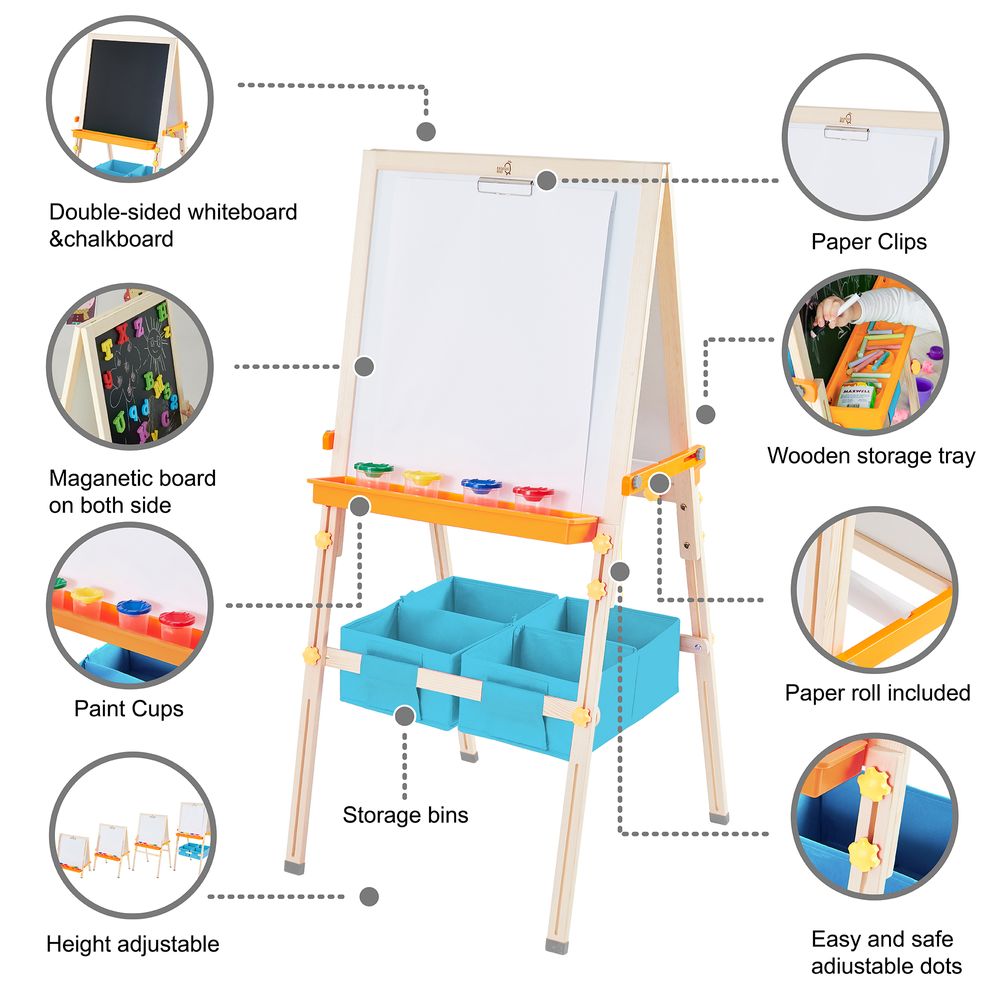 3 in 1 Wooden Easel Drawing Blackboard Whiteboard & Acc TK-FB028G