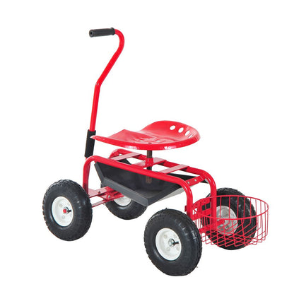 Gardening Planting Rolling Cart with Tool Tray-Red