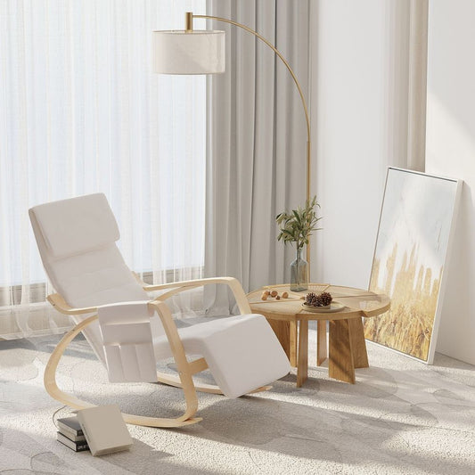 Rocking Chair Recliner Armchair with Adjustable Footrest, Cream White