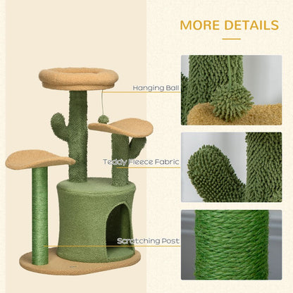 Multi-Lever Cat Tree with Scratching Post and Cat House Bed, Green Pawhut