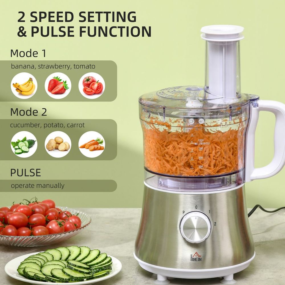 Food Processor w/1L Bowl 1.5L Blender Blades Slicing Grating Discs 500W