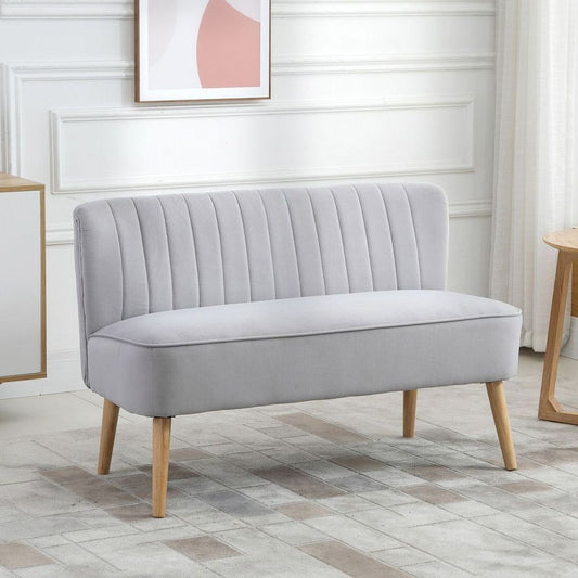 Modern Double Seat Sofa Compact Loveseat Couch Padded Velvet Wood Legs, Grey