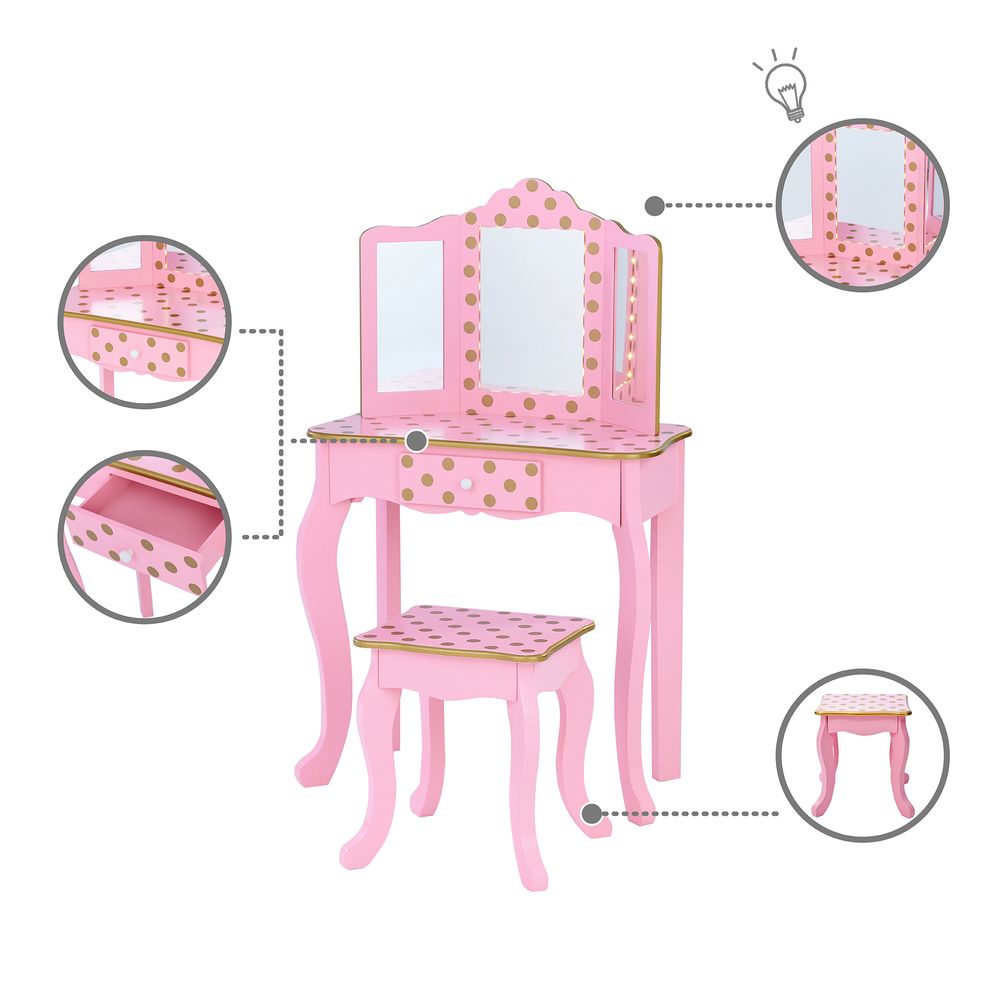 Fantasy Fields Kids Play Vanity Set & Lights Light Pink/Rose Gold TD-11670LL