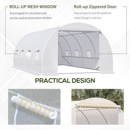 6 x 3 x 2 m Polytunnel Greenhouse w/ Zippered Door and 8 Windows