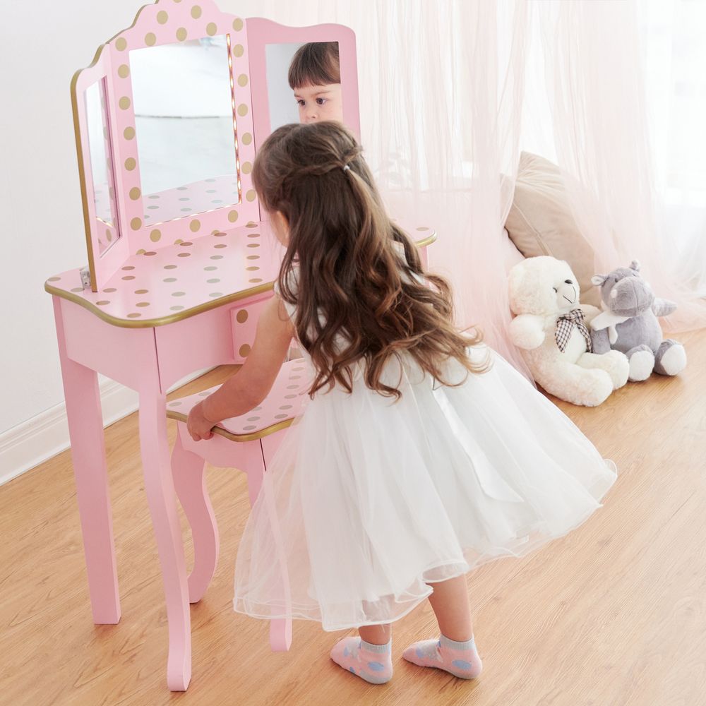 Fantasy Fields Kids Play Vanity Set & Lights Light Pink/Rose Gold TD-11670LL