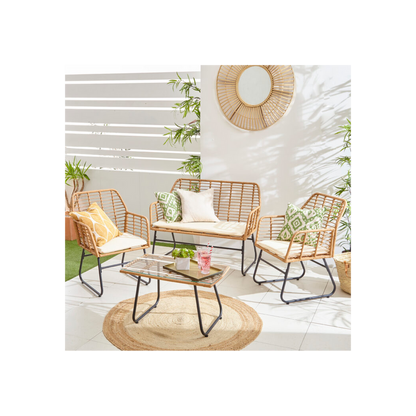 Neo 4 Piece Wicker Bamboo Style Garden Sofa, Table & Chairs Set