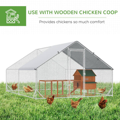 Walk In Chicken Run Large Galvanized Chicken Coop w/ Cover 3 x 4 x 2m Pawhut