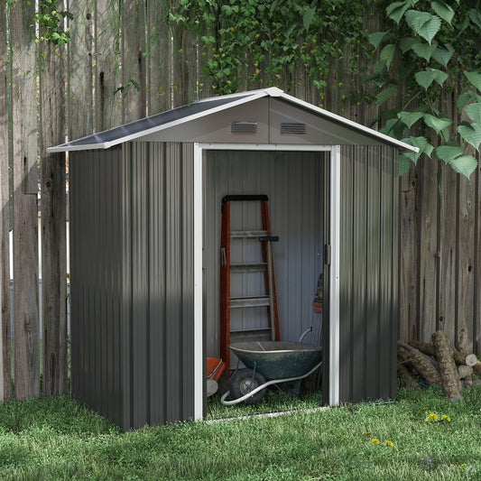 Outsunny 6.5x3.5ft Metal Garden Shed for Garden and Outdoor Storage, Dark Grey