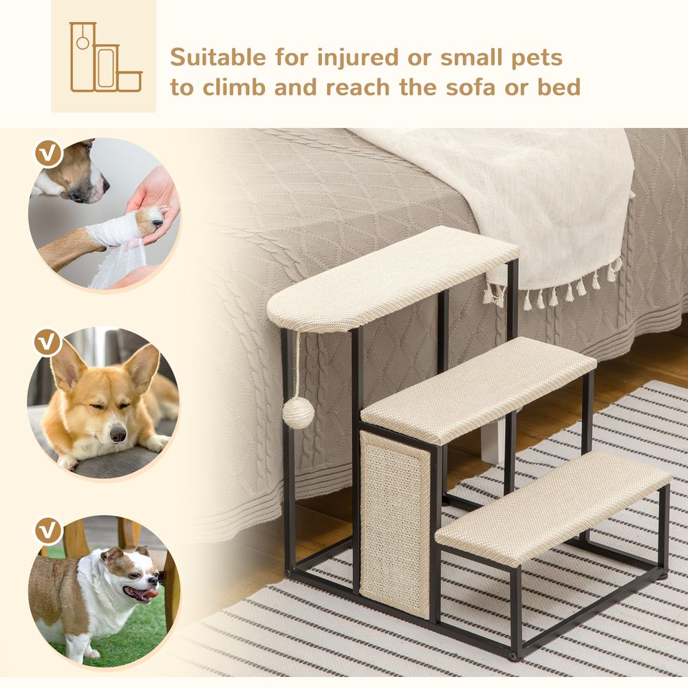 Cat Stairs w/ Sisal Scratching Board, Hanging Ball, Steel Frame - Cream Pawhut