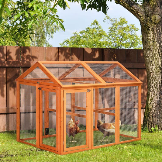 PawHut Chicken Run, Wooden Chicken Coop w/ Combinable Design - Orange