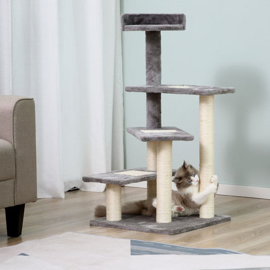 Cat Tree Activity Center Kitten Climbing Tower Scratching Post Plush Pawhut