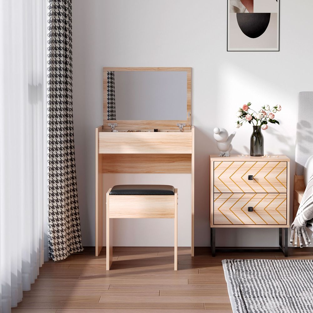 Dressing Table Set with Mirror & Stool-Wood