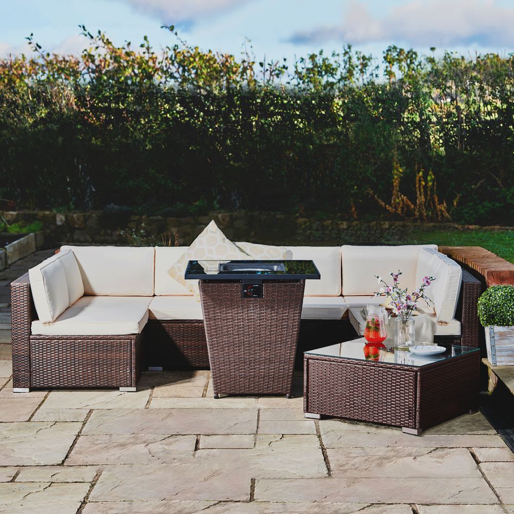 7 Pcs Rattan Outdoor Garden Furniture Large Sofa & Table Patio Set